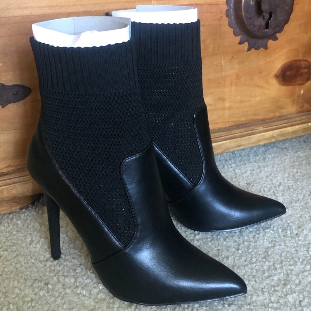 Black Leather & Knit Sock Boots
